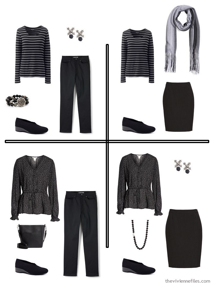 6. 4 accessorized outfits from a 5-piece blck wardrobe cluster