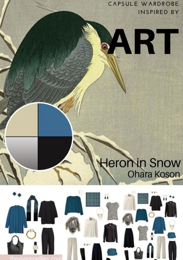 CREATE A TRAVEL CAPSULE WARDROBE - START WITH ART: HERON IN SNOW BY OHARA KOSON