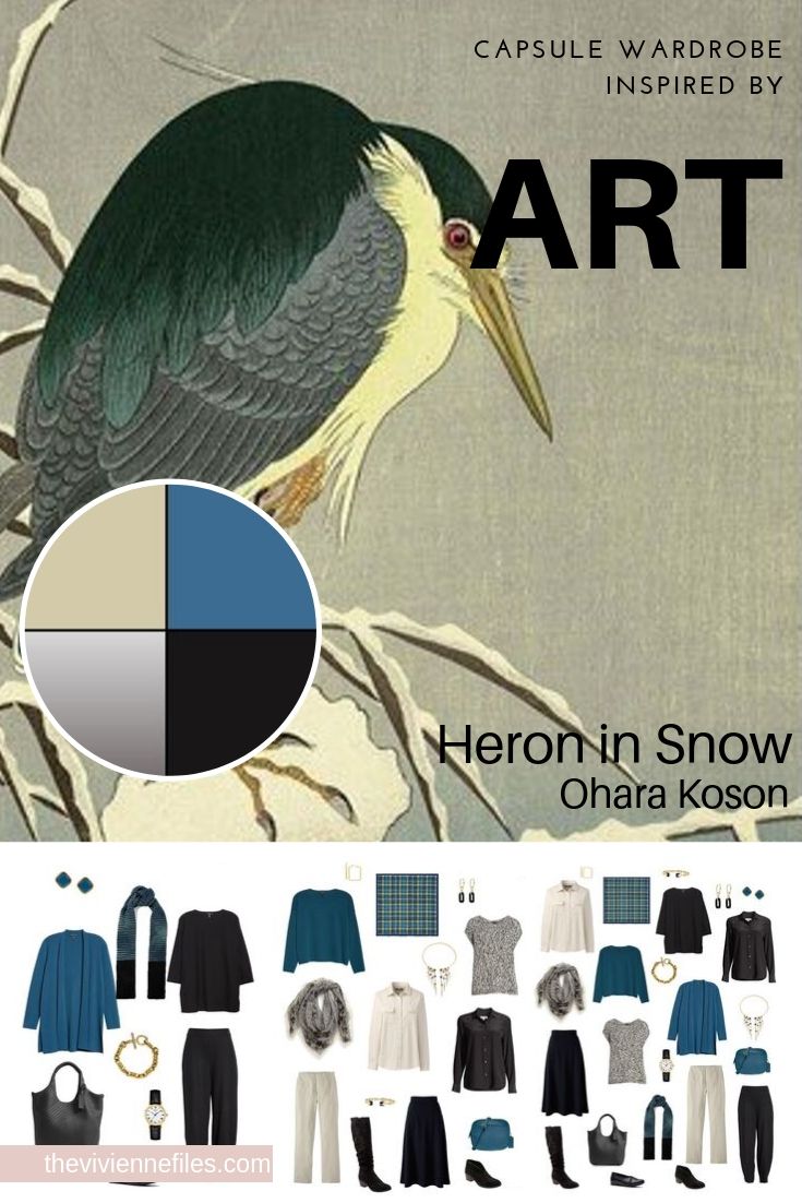 CREATE A TRAVEL CAPSULE WARDROBE - START WITH ART: HERON IN SNOW BY OHARA KOSON