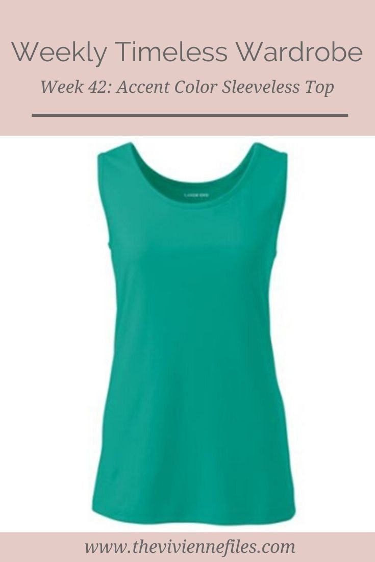 THE WEEKLY TIMELESS WARDROBE, WEEK 42: AN ACCENT COLOR SLEEVELESS TOP