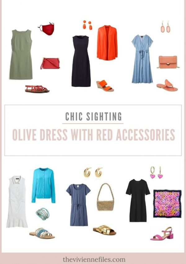 CHIC SIGHTING! OLIVE DRESS WITH RED ACCESSORIES