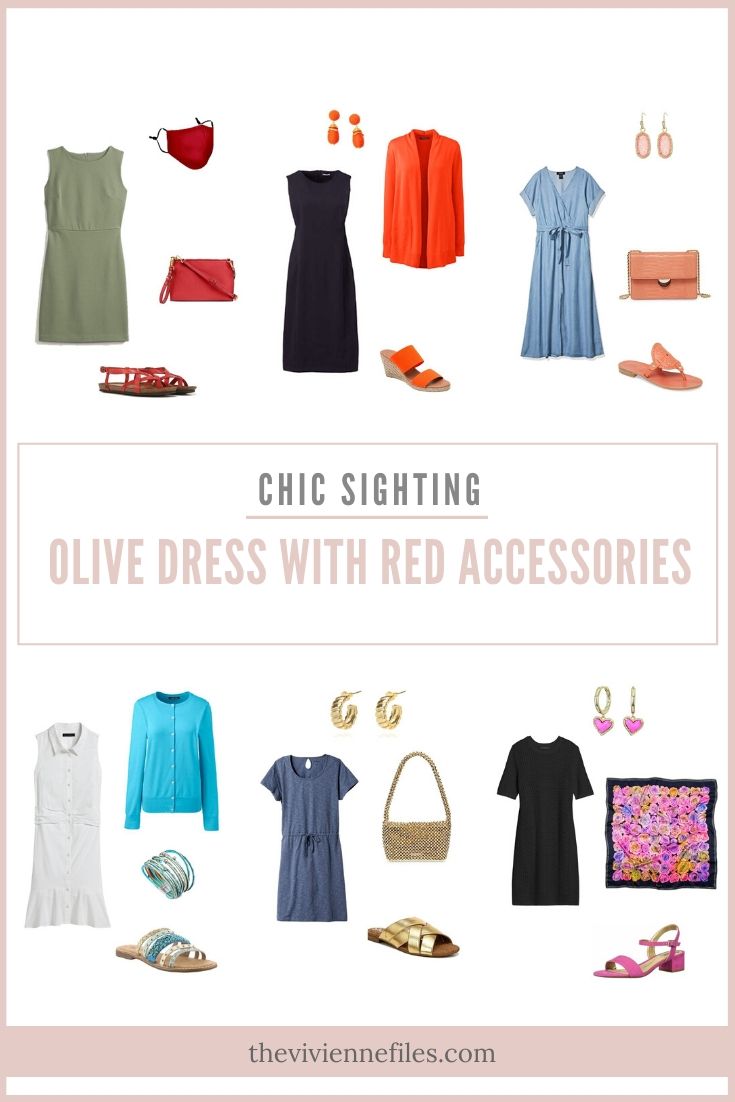 CHIC SIGHTING! OLIVE DRESS WITH RED ACCESSORIES