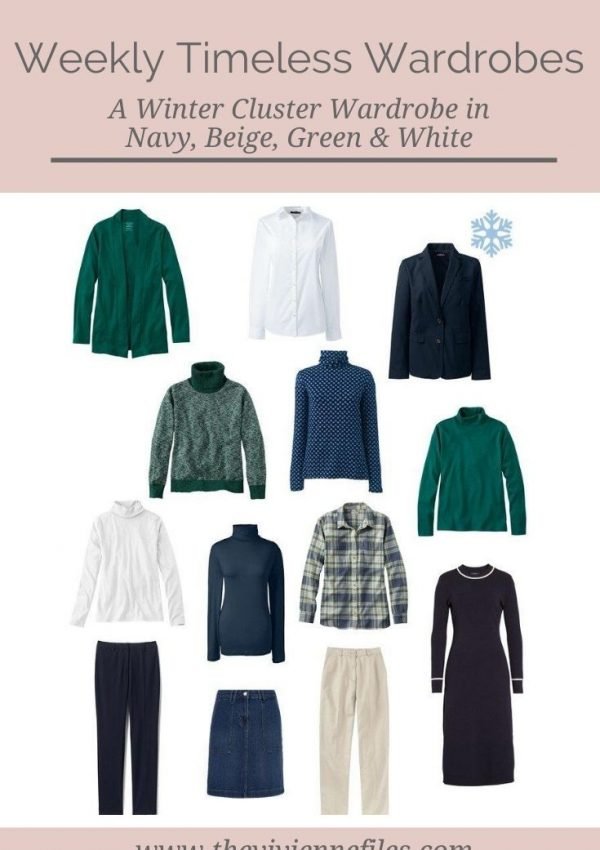 A WINTER CLUSTER WARDROBE IN NAVY, BEIGE, GREEN AND WHITE