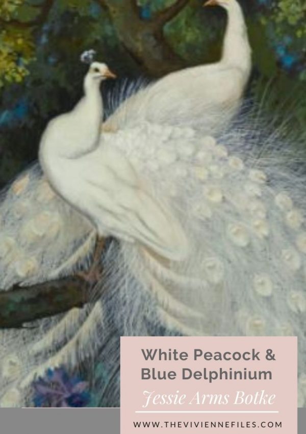 White Peacock and Blue Delphinium by Jessie Arms Botke
