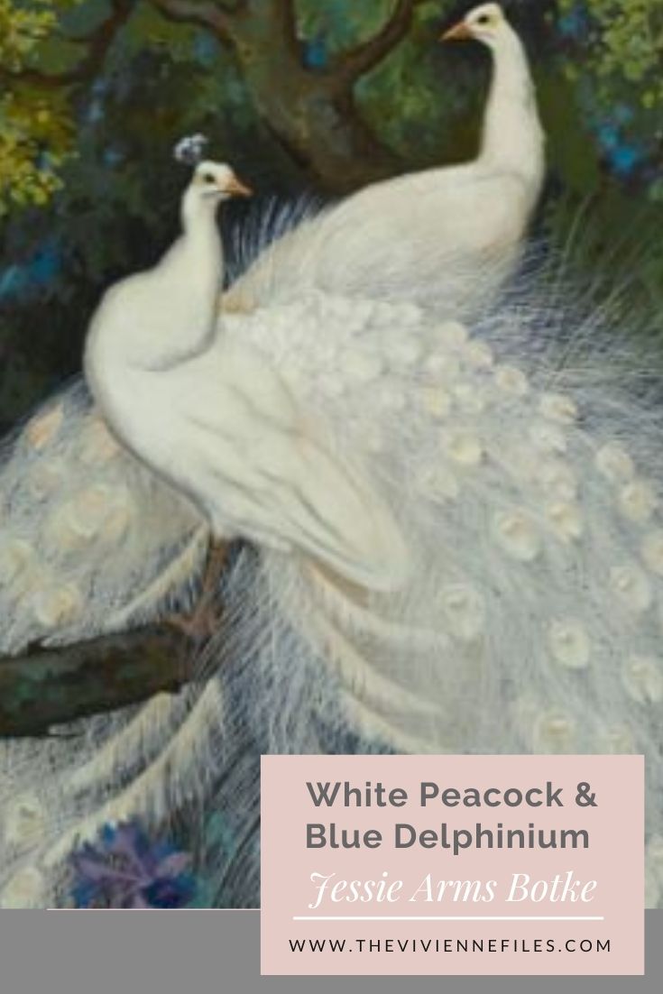 White Peacock and Blue Delphinium by Jessie Arms Botke