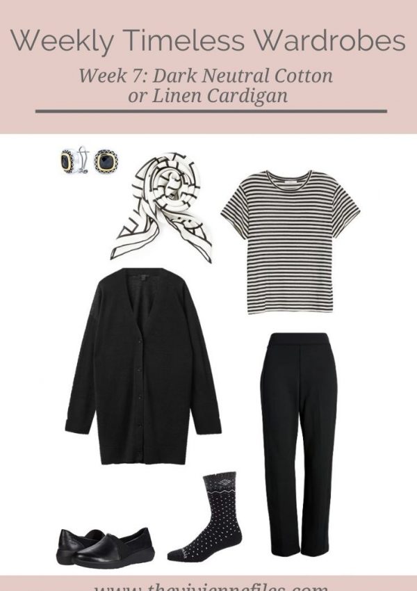 WEEKLY TIMELESS WARDROBE #7 – DARK NEUTRAL COTTON OR LINEN CARDIGAN