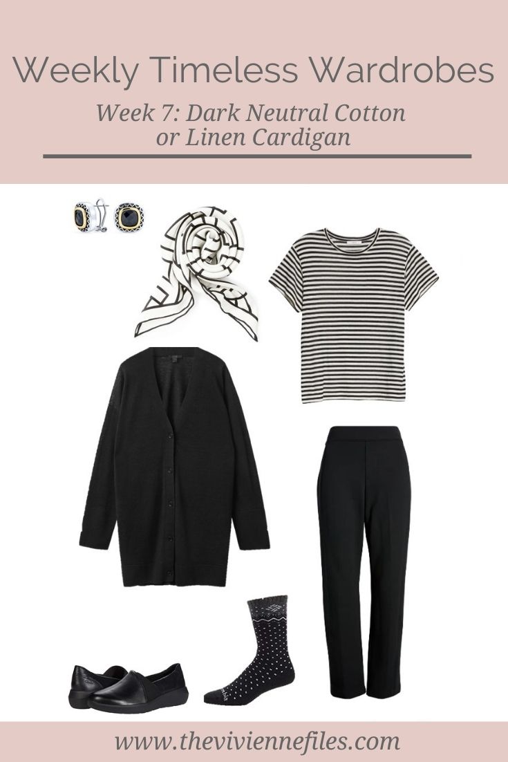 WEEKLY TIMELESS WARDROBE #7 – DARK NEUTRAL COTTON OR LINEN CARDIGAN