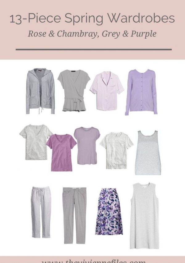 13-PIECE SPRING WARDROBES – ROSE AND CHAMBRAY, GREY AND SHADES OF PURPLE