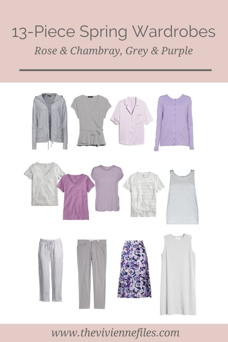13-PIECE SPRING WARDROBES – ROSE AND CHAMBRAY, GREY AND SHADES OF PURPLE