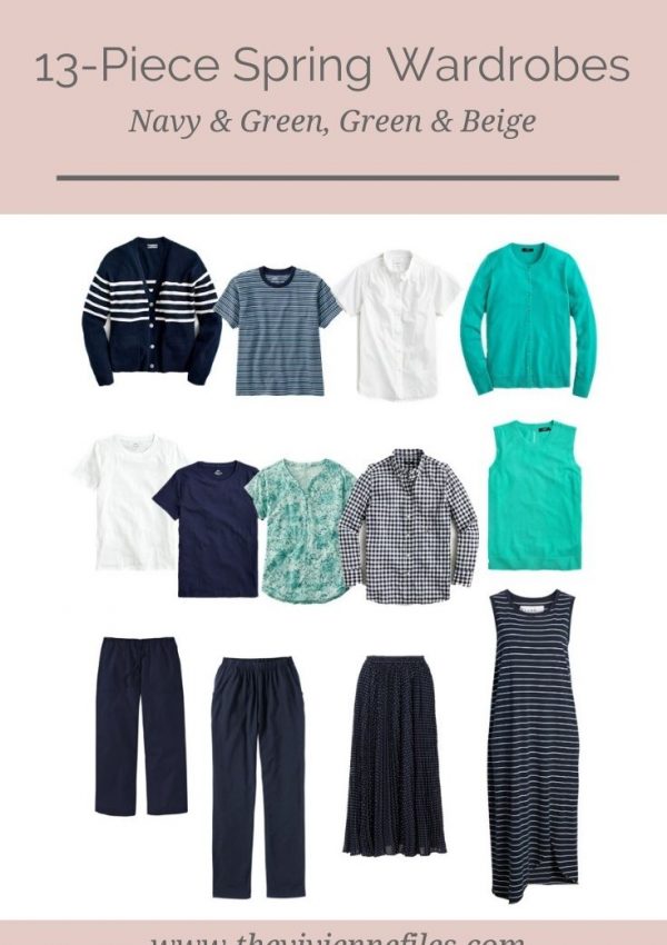 2 SPRING CAPSULE WARDROBES – NAVY AND GREEN, GREEN AND BEIGE