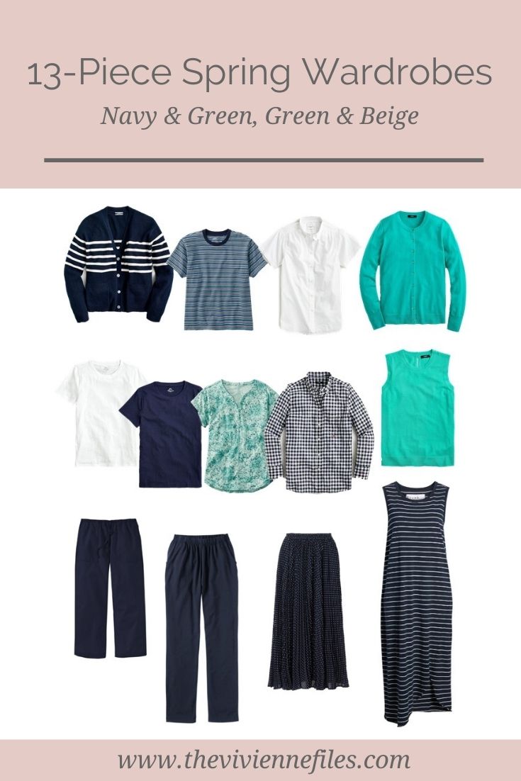 2 SPRING CAPSULE WARDROBES – NAVY AND GREEN, GREEN AND BEIGE