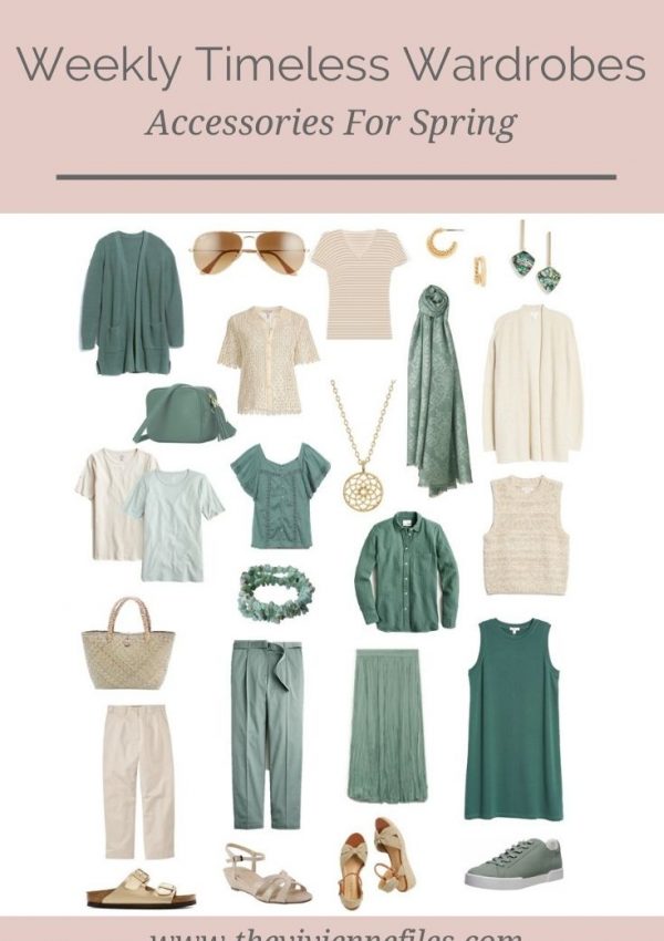 ACCESSORIES FOR 2 SPRING WEEKLY TIMELESS WARDROBES – BEIGE & RUST, BEIGE & GREEN