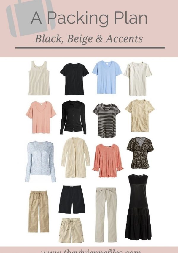 A STEP-BY-STEP PACKING PLAN IN BLACK AND BEIGE (WITH CORAL AND LIGHT BLUE!)