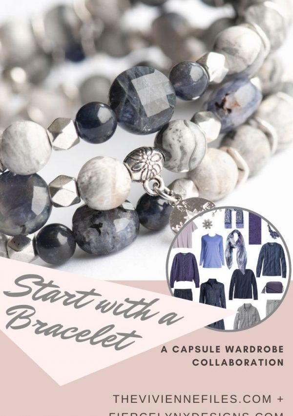 Build a capsule wardrobe starting with an iolite bracelet in purple grey and navy