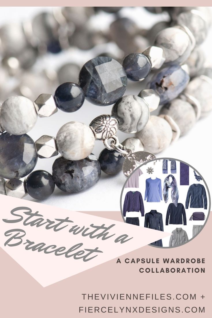 Build a capsule wardrobe starting with an iolite bracelet in purple grey and navy