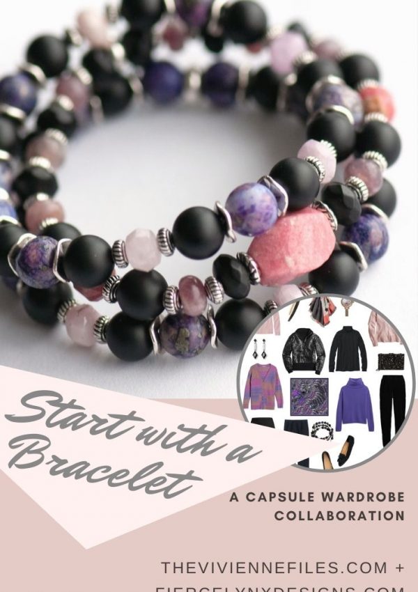 Build a capsule wardrobe starting with a bracelet in black, purple, and pink