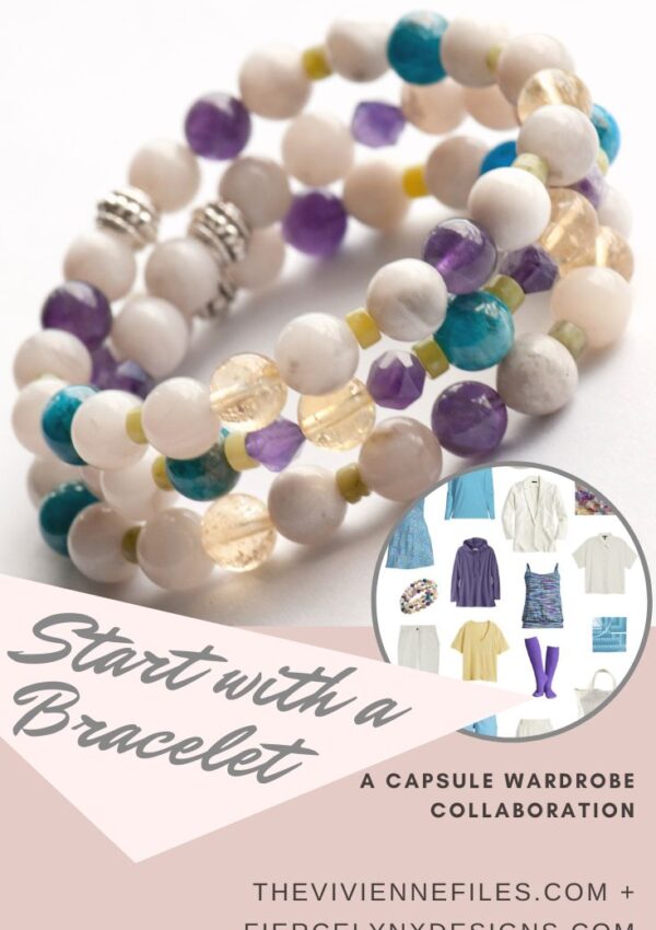 Build a capsule wardrobe starting with a bracelet in white and purple