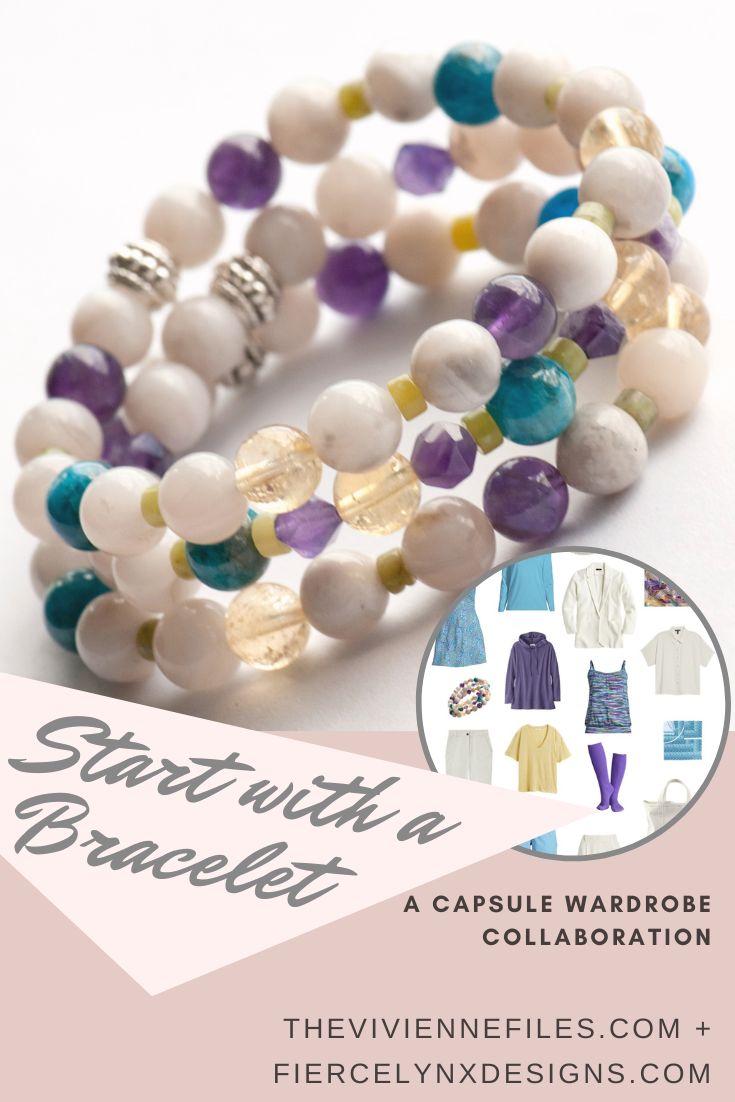 Build a capsule wardrobe starting with a bracelet in white and purple