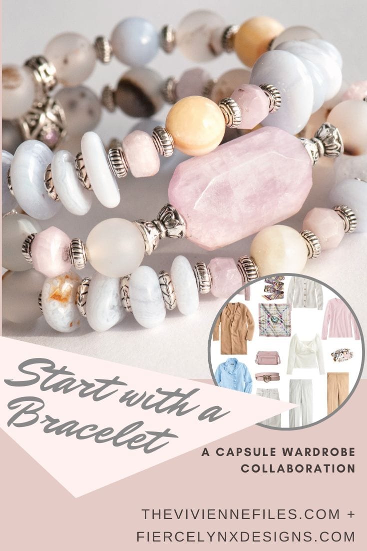 Build a capsule wardrobe starting with a bracelet in cream, mauve, and blue