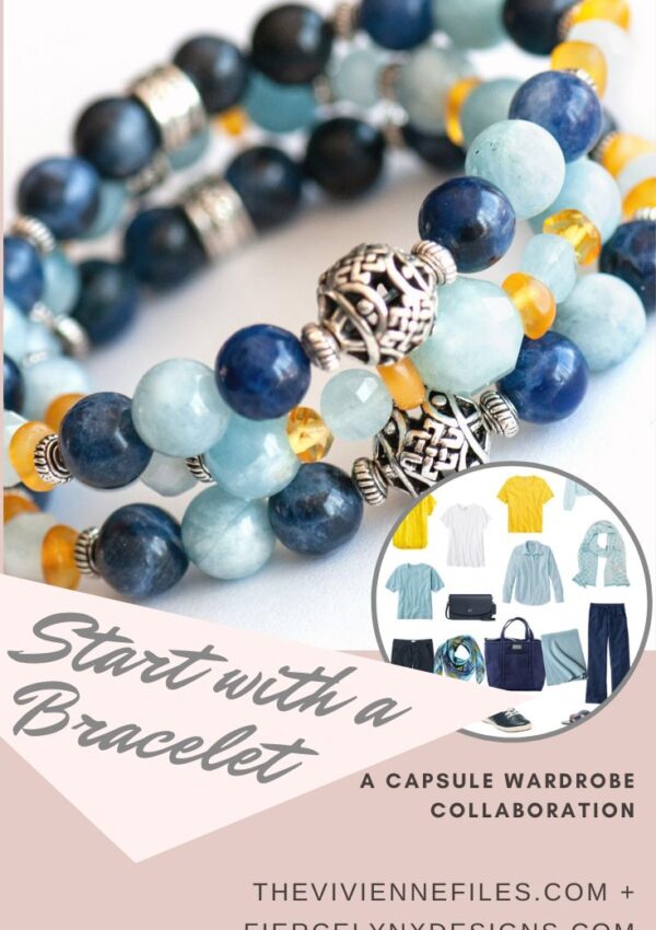 Build a capsule wardrobe starting with a bracelet in aquamarine and amber