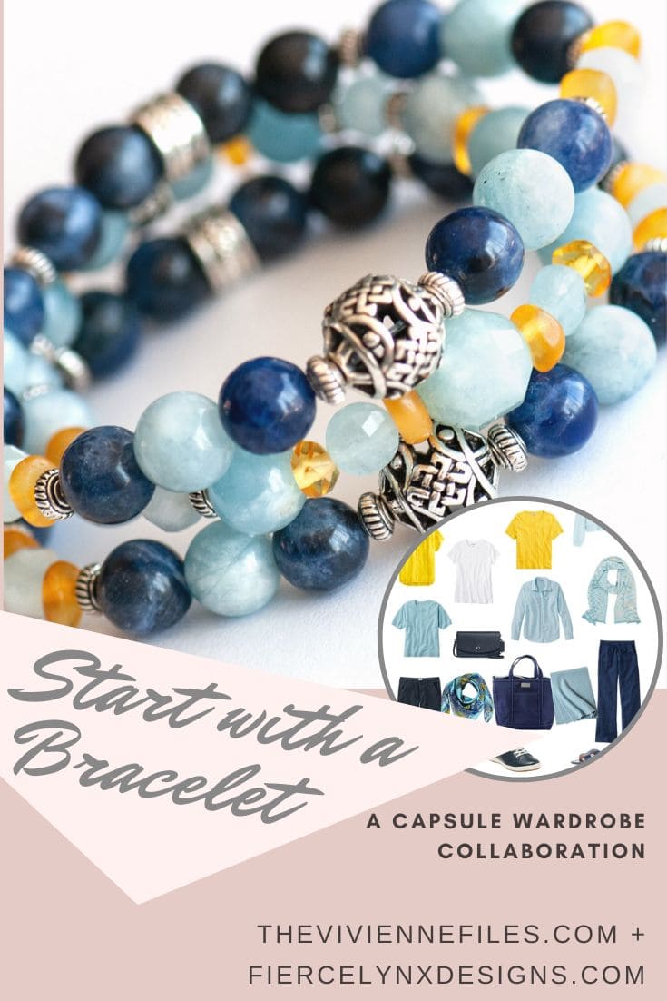 Build a capsule wardrobe starting with a bracelet in aquamarine and amber