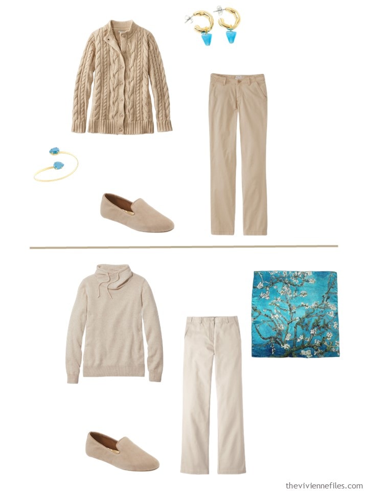 14. what it looks like to wear beige with Blue Atoll accessories