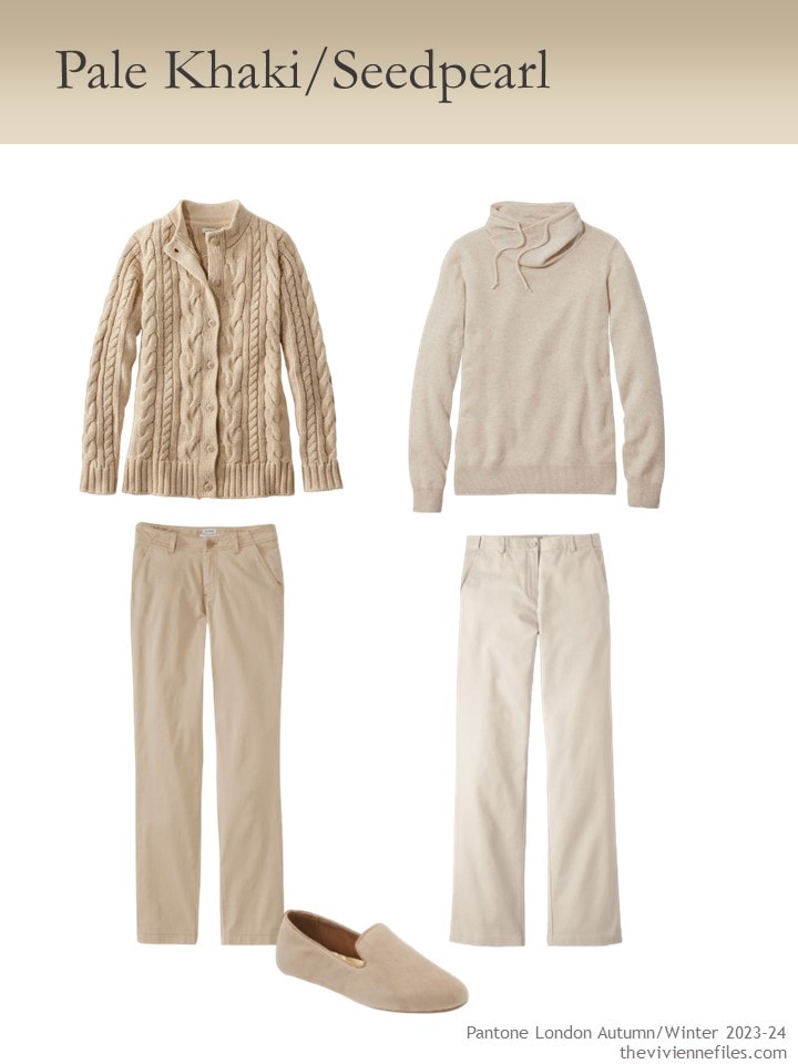 2. two outfits in Pale Khaki and Seedpearl