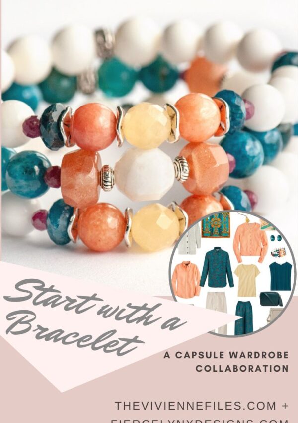 Build a capsule wardrobe starting with a bracelet in teal and orange