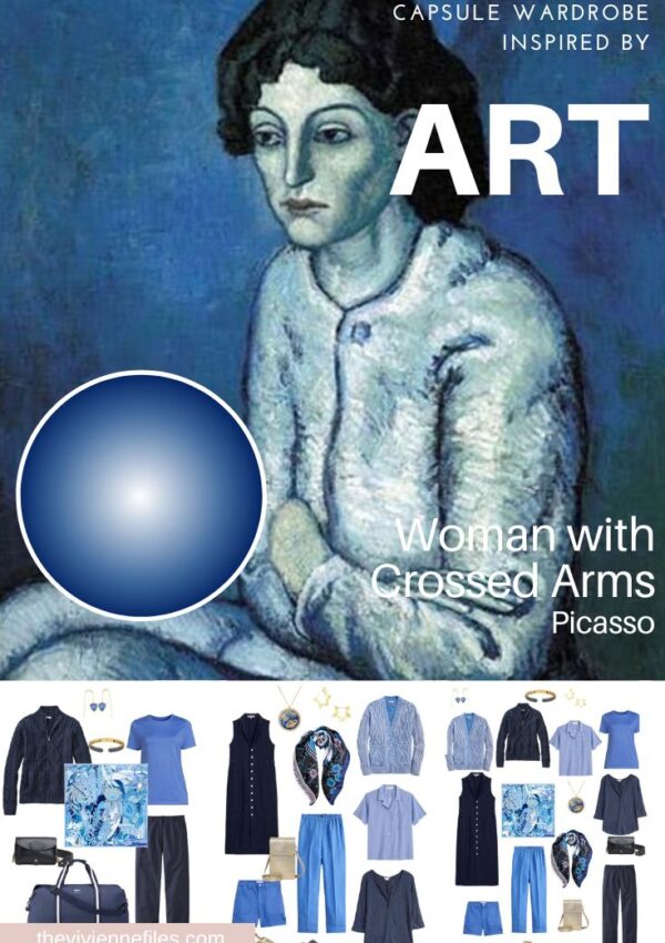 A TRAVEL CAPSULE WARDROBE IN SHADES OF BLUE START WITH ART – WOMAN WITH CROSSED ARMS BY PICASSO