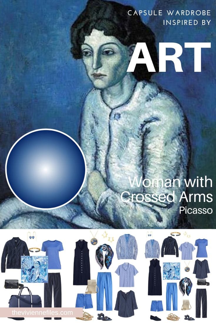 A TRAVEL CAPSULE WARDROBE IN SHADES OF BLUE START WITH ART – WOMAN WITH CROSSED ARMS BY PICASSO