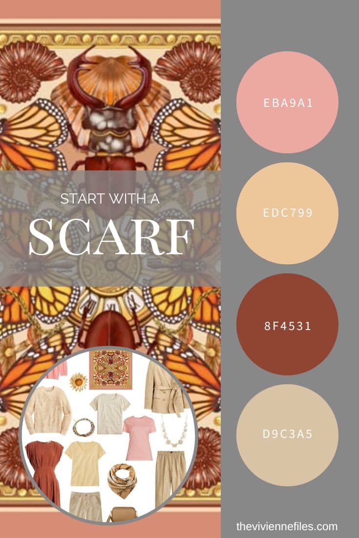 A Travel Capsule Wardrobe in Beige with Warm Accents - Start with a Scarf The Curiosity Cabinet Silk Scarf by Emily Carter
