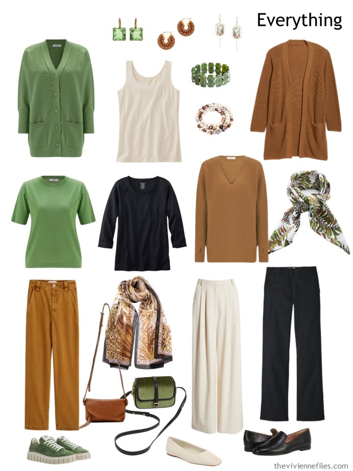A Travel Capsule Wardrobe in Black, Brown, Green and Ivory: Start with ...