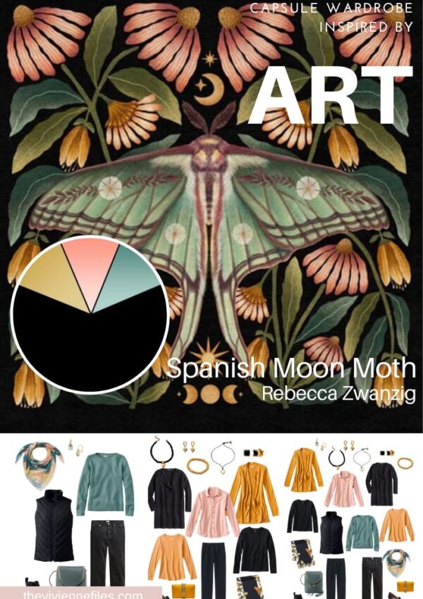 Build a Travel Capsule Wardrobe by Starting with Art - Spanish Moon Moth by Rebecca Zwanzig