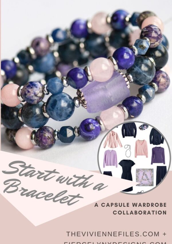 Build a capsule wardrobe starting with a bracelet in navy, pink, and purple