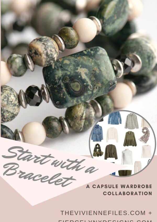 Build a capsule wardrobe starting with a bracelet in olive green