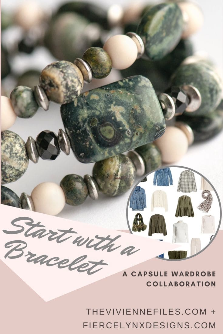 Build a capsule wardrobe starting with a bracelet in olive green
