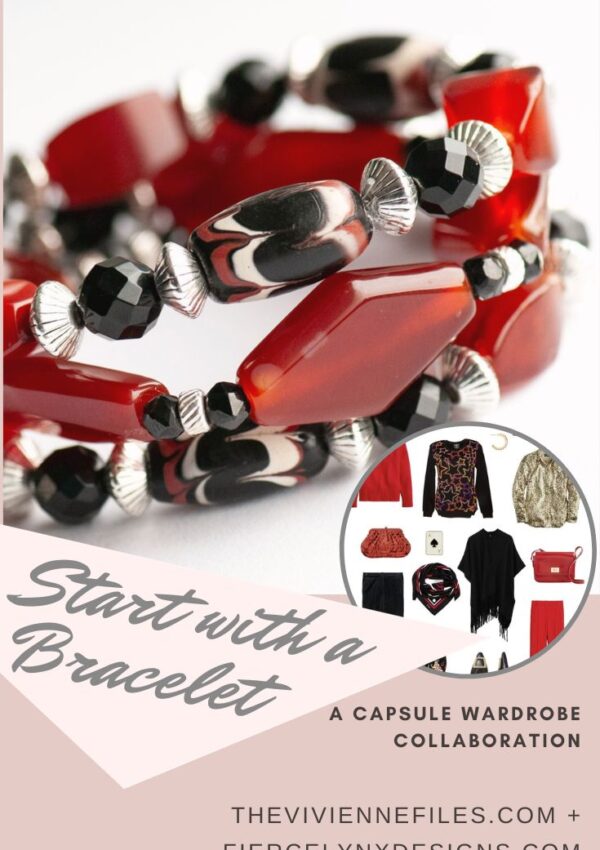 Build a capsule wardrobe starting with a bracelet in black, white, and red