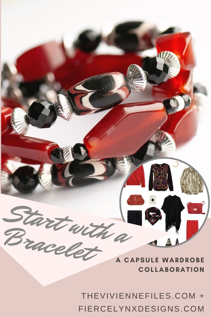 Build a capsule wardrobe starting with a bracelet in black, white, and red