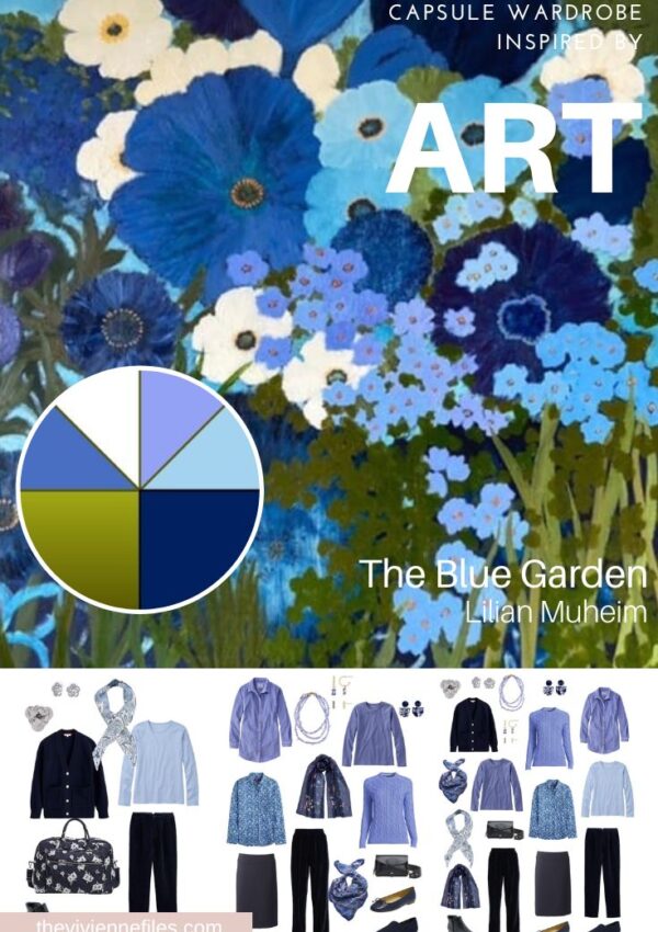 A Travel Capsule in Navy and Blues Start with Art - The Blue Garden by Lilian Muheim